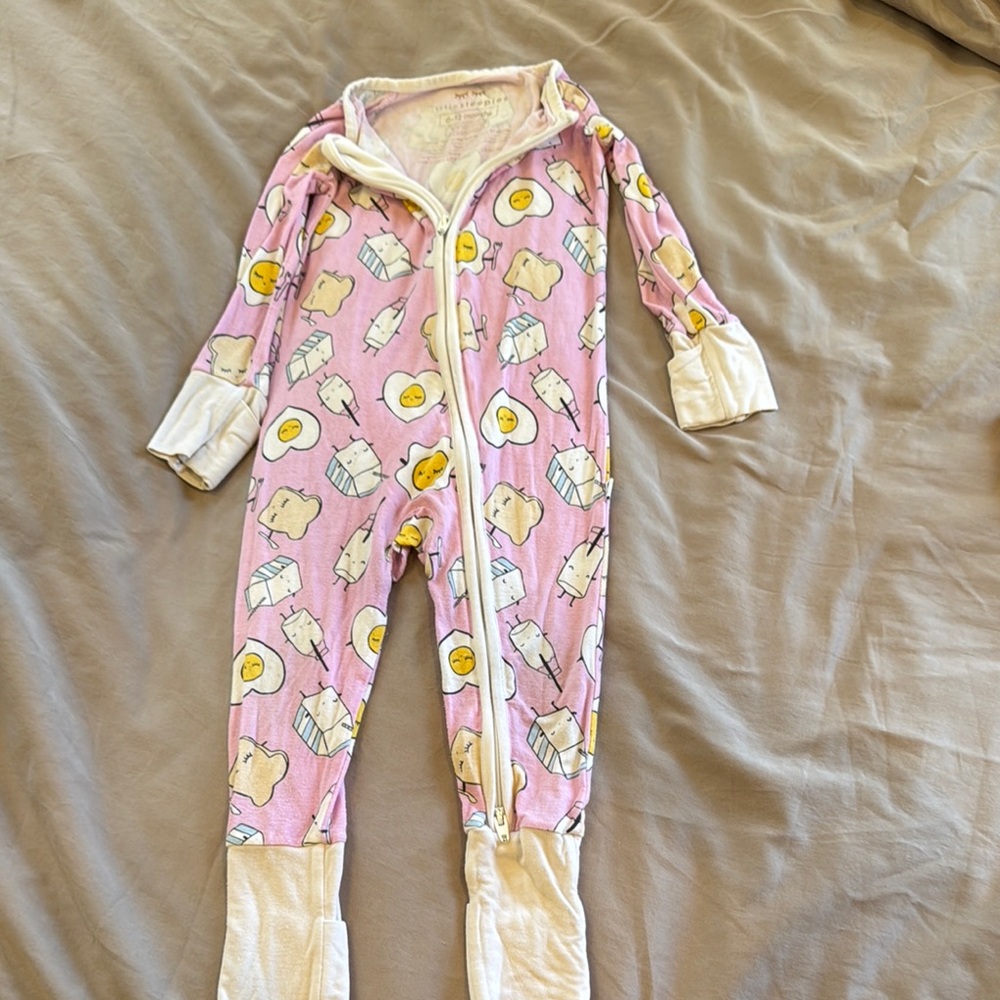 Little Sleepies Pink Breakfast Print Footie